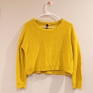 Yellow Boxy Crop Knit Sweater